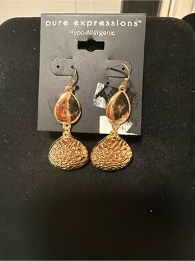 5/25 Pure Expressions Gold Textured Double Drop Earrings - Hypoallergenic